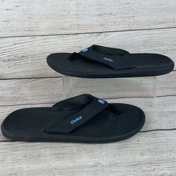 OluKai Ki\'i Mens Sz 11 Beach Flip Flops Sandals Black main image 9
